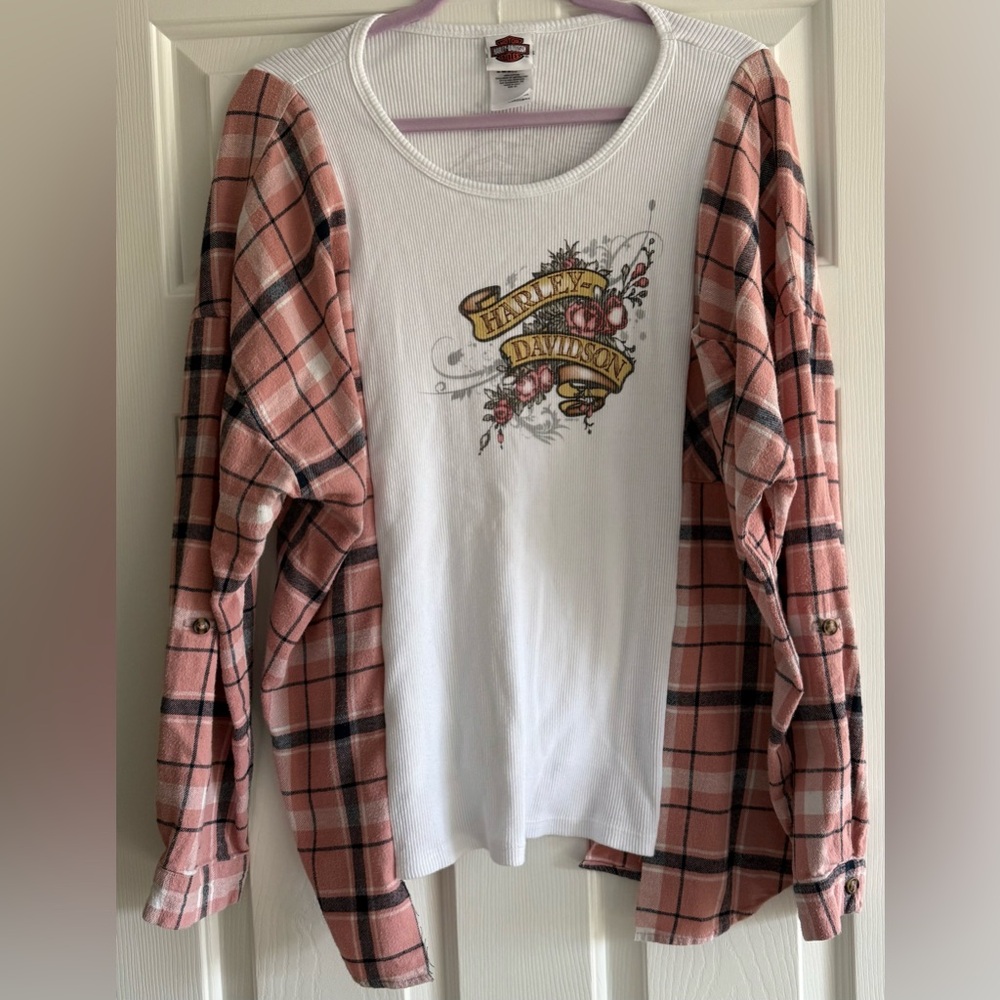 Custom Upcycled Harley Davidson Gettysburg Flannel Pullover Graphic Shirt OSFM - Picture 2 of 6